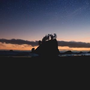 Preview wallpaper sea, rock, beach, dark, night