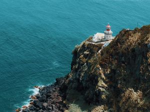 Preview wallpaper sea, rock, building, architecture, cliff