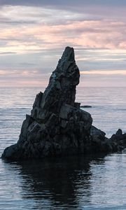 Preview wallpaper sea, rock, water, dusk, landscape