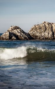 Preview wallpaper sea, rock, wave, birds, nature