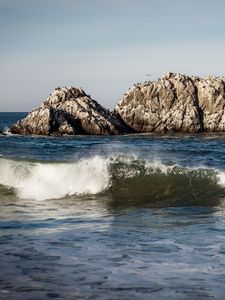 Preview wallpaper sea, rock, wave, birds, nature