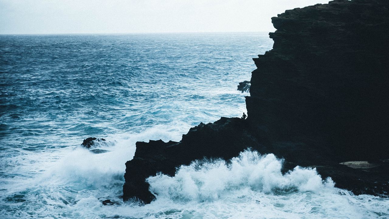 Wallpaper sea, rock, waves, spray, water