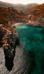 Preview wallpaper sea, rocks, aerial view, coast, beach, bay