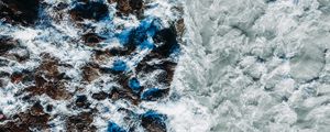 Preview wallpaper sea, rocks, aerial view, waves, surf