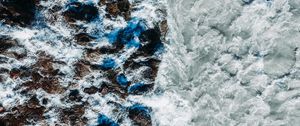 Preview wallpaper sea, rocks, aerial view, waves, surf