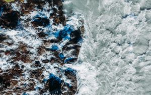 Preview wallpaper sea, rocks, aerial view, waves, surf