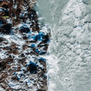 Preview wallpaper sea, rocks, aerial view, waves, surf