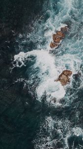 Preview wallpaper sea, rocks, aerial view, waves, water