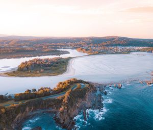 Preview wallpaper sea, rocks, aerial view, coast, landscape