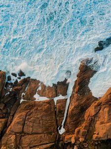 Preview wallpaper sea, rocks, aerial view, coast, waves