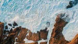 Preview wallpaper sea, rocks, aerial view, coast, waves