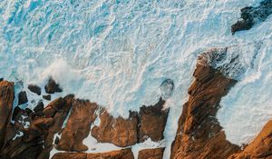 Preview wallpaper sea, rocks, aerial view, coast, waves