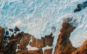 Preview wallpaper sea, rocks, aerial view, coast, waves
