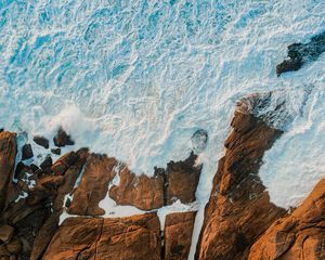 Preview wallpaper sea, rocks, aerial view, coast, waves