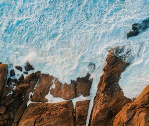 Preview wallpaper sea, rocks, aerial view, coast, waves