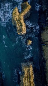 Preview wallpaper sea, rocks, aerial view, water, waves
