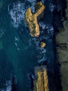 Preview wallpaper sea, rocks, aerial view, water, waves