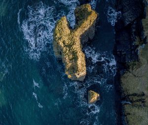 Preview wallpaper sea, rocks, aerial view, water, waves