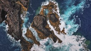 Preview wallpaper sea, rocks, aerial view, waves, coast