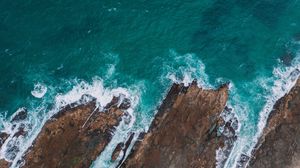 Preview wallpaper sea, rocks, aerial view, coast, water