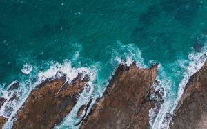 Preview wallpaper sea, rocks, aerial view, coast, water