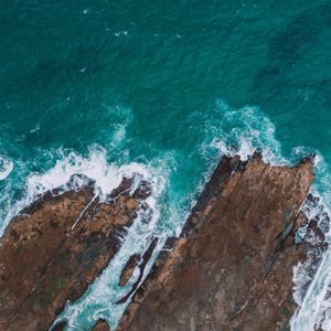 Preview wallpaper sea, rocks, aerial view, coast, water