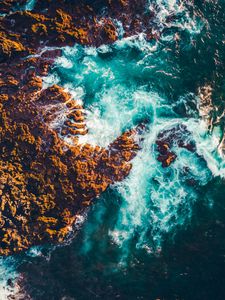 Preview wallpaper sea, rocks, aerial view, waves
