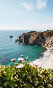 Preview wallpaper sea, rocks, beach, cliff, nature, landscape