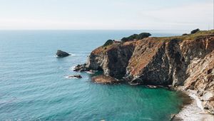 Preview wallpaper sea, rocks, beach, cliff, nature, landscape