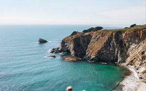 Preview wallpaper sea, rocks, beach, cliff, nature, landscape