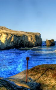 Preview wallpaper sea, rocks, beach, landscape, hdr