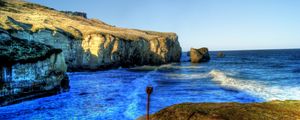 Preview wallpaper sea, rocks, beach, landscape, hdr