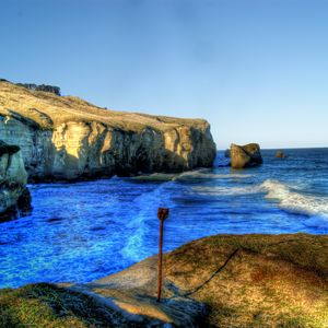 Preview wallpaper sea, rocks, beach, landscape, hdr