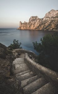 Preview wallpaper sea, rocks, coast, stairs, stone