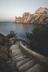 Preview wallpaper sea, rocks, coast, stairs, stone