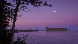 Preview wallpaper sea, rocks, evening, moon