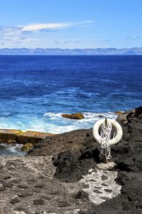 Preview wallpaper sea, rocks, lifebuoy, view