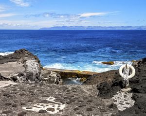 Preview wallpaper sea, rocks, lifebuoy, view