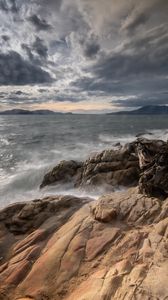 Preview wallpaper sea, rocks, shore, water, clouds
