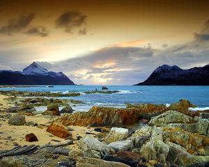 Preview wallpaper sea, rocks, sky, coast, stony, grief