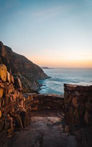 Preview wallpaper sea, rocks, stairs, stones, shore
