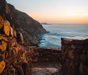 Preview wallpaper sea, rocks, stairs, stones, shore