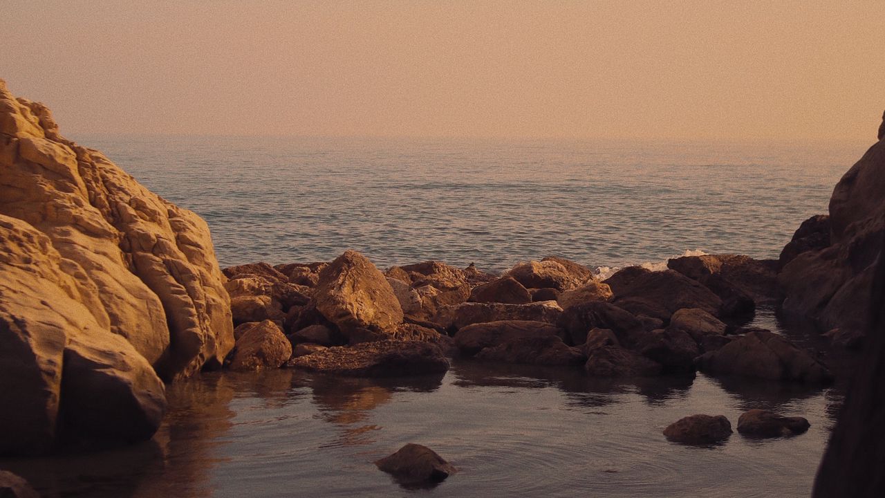Wallpaper sea, rocks, stones, bay, horizon