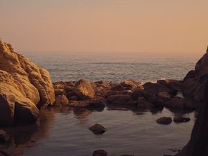 Preview wallpaper sea, rocks, stones, bay, horizon