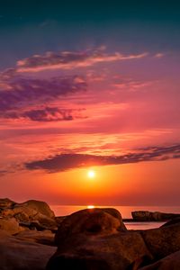 Preview wallpaper sea, rocks, sunset, sky, spain