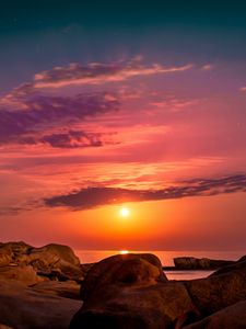 Preview wallpaper sea, rocks, sunset, sky, spain