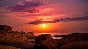 Preview wallpaper sea, rocks, sunset, sky, spain