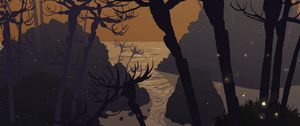 Preview wallpaper sea, rocks, trees, art, vector