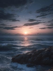 Preview wallpaper sea, rocks, waves, horizon, nature, landscape