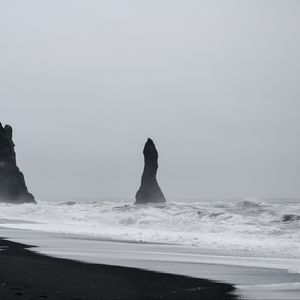 Preview wallpaper sea, rocks, waves, bw